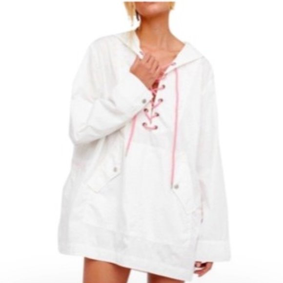 Free People Poplin Lace Up Pull Over Hoodie - Picture 1 of 5